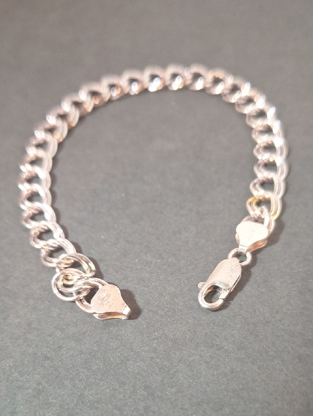 Silver Chain Charm Bracelet - Polished Curb Double Link Made in Italy 925